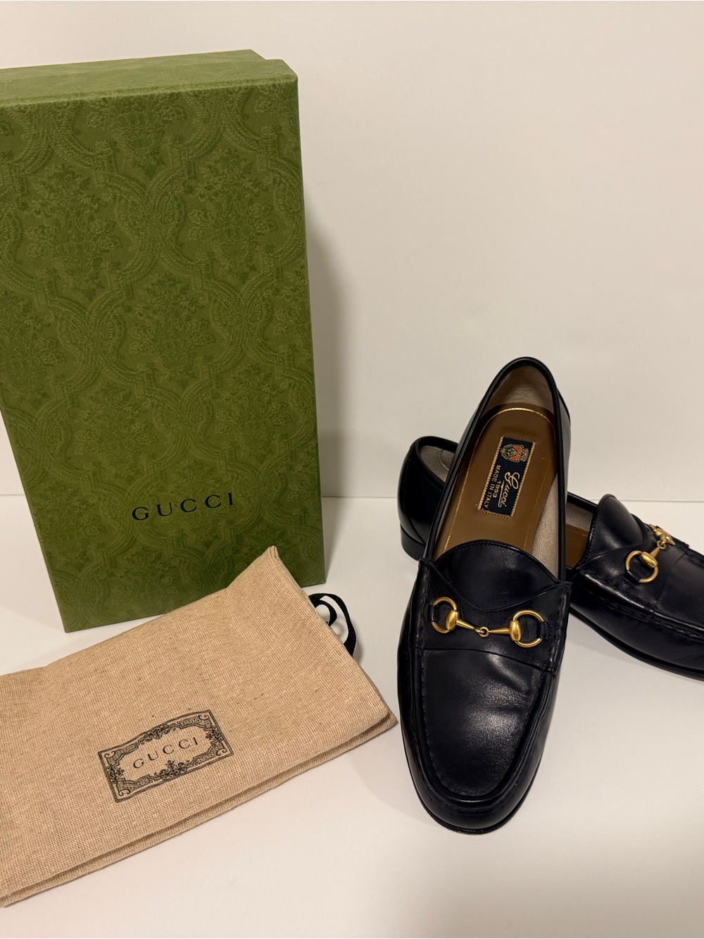 Gucci Black Leather Horsebit Loafers with Gold Hardware